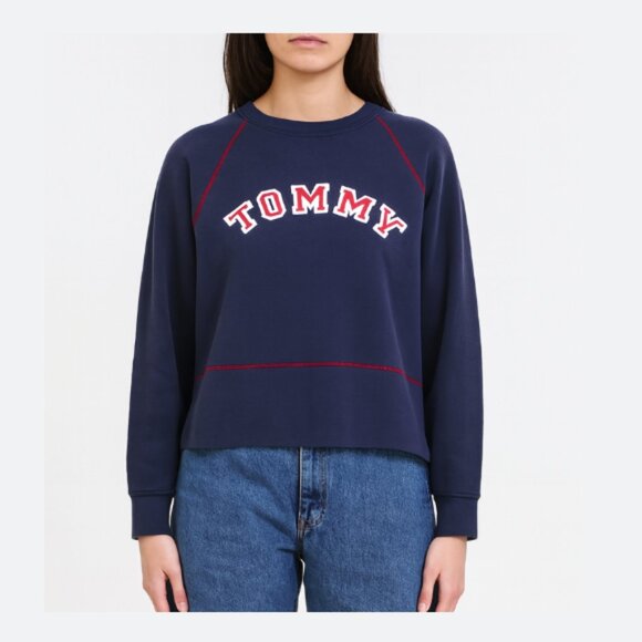 TOMMY HILFIGER Vintage 90s Spell-Out Crewneck Sweatshirt Cropped Women's Large - Picture 2 of 11